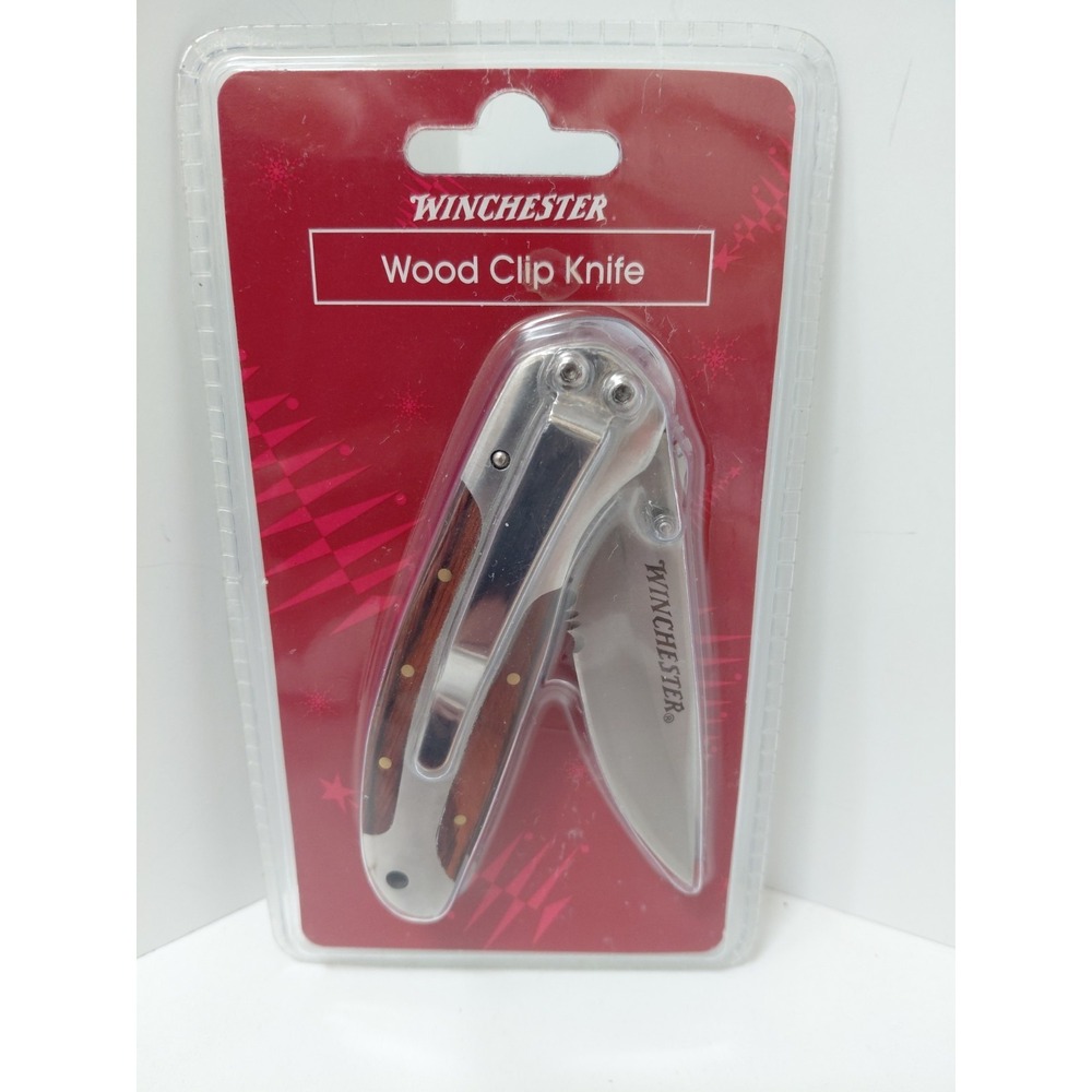 Winchester 3" Blade / Wood Handle Folding Pocket Knife Pocket Clip lockback NIB